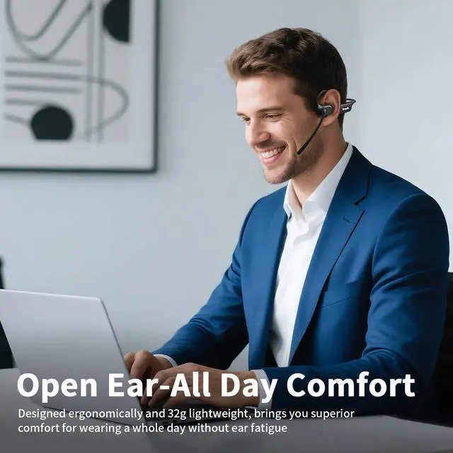 Alt view image 4 of 6 - Open Ear Headphones with Mic, Wireless Headset with AI Noise Cancellation Microphone Bluetooth 5.4 Bluetooth Headset with Mic Air Conduction Headphones for Work Call Meeting Driving