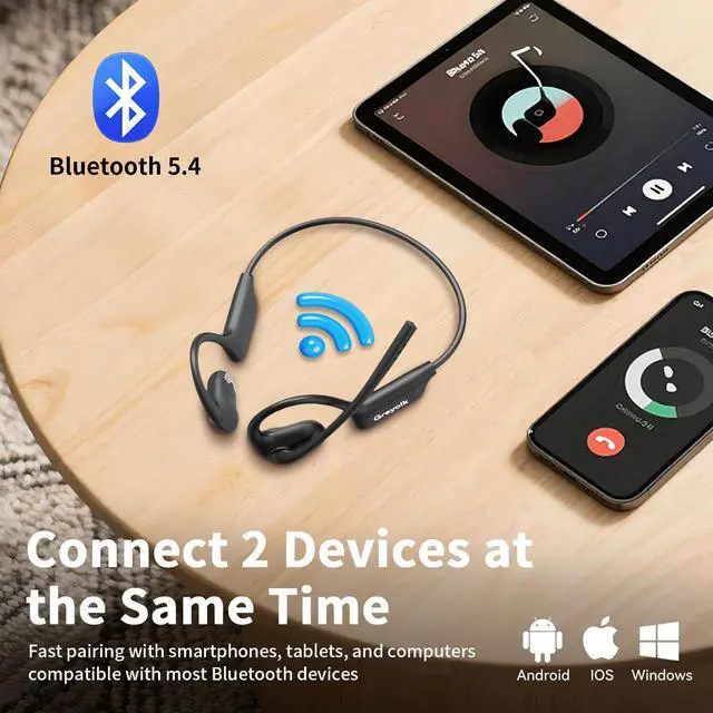 Alt view image 6 of 6 - Open Ear Headphones with Mic, Wireless Headset with AI Noise Cancellation Microphone Bluetooth 5.4 Bluetooth Headset with Mic Air Conduction Headphones for Work Call Meeting Driving