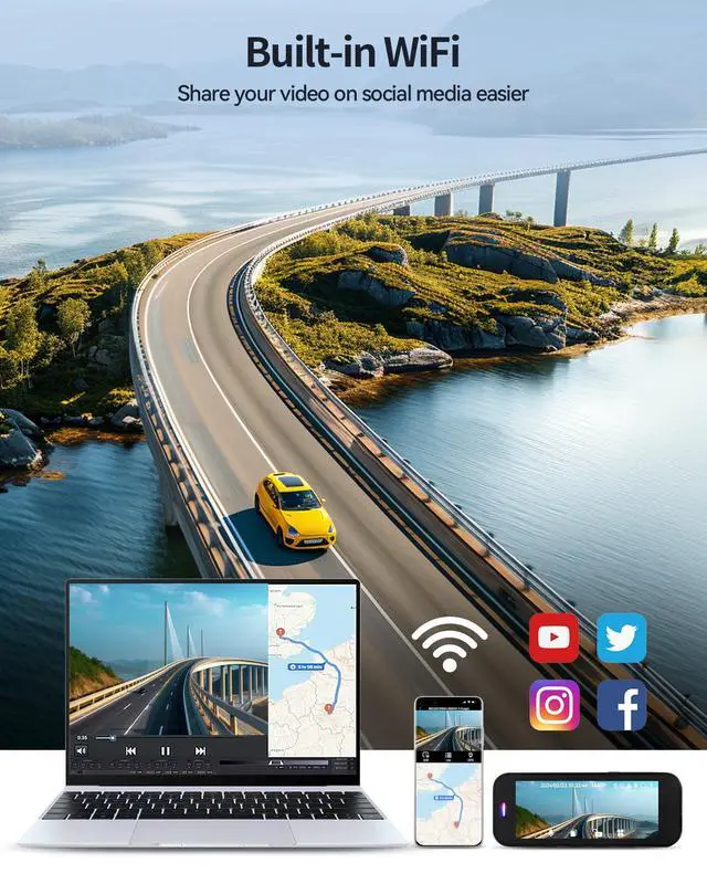 Alt view image 4 of 6 - Dash Camera for Cars, 4K Dash Cam Front and Rear with 5G WiFi, 32GB Card Included, Loop Recording, Night Vision, 170°Wide Angle, G-Sensor, 24H Parking Mode