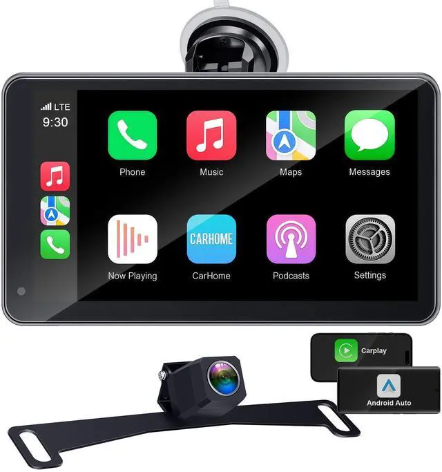 Main image of Portable Carplay Screen with Backup Camera - Bluetooth Fast Connects in 1s | HD 1080P Touchscreen Supports Both Apple CarPlay & Android Auto - No Dashboard Removal, GPS Navigation, Voice Control