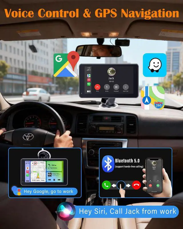 Alt view image 6 of 6 - Portable Carplay Screen with Backup Camera - Bluetooth Fast Connects in 1s | HD 1080P Touchscreen Supports Both Apple CarPlay & Android Auto - No Dashboard Removal, GPS Navigation, Voice Control