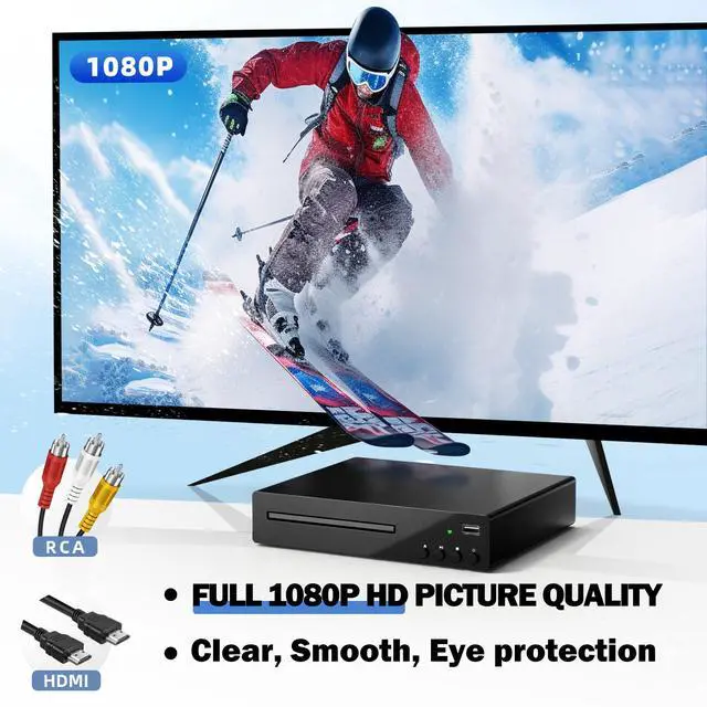 Alt view image 2 of 6 - Region Free DVD Player for Smart TV 1080P HDMI USB Input | Ultra-compact CD/DVD player with remote, PAL/NTSC support, HDMI & AV cables, USB playback, all-region compatible