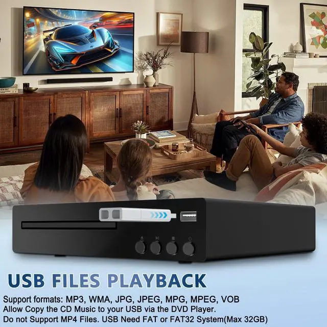 Alt view image 5 of 6 - Region Free DVD Player for Smart TV 1080P HDMI USB Input | Ultra-compact CD/DVD player with remote, PAL/NTSC support, HDMI & AV cables, USB playback, all-region compatible
