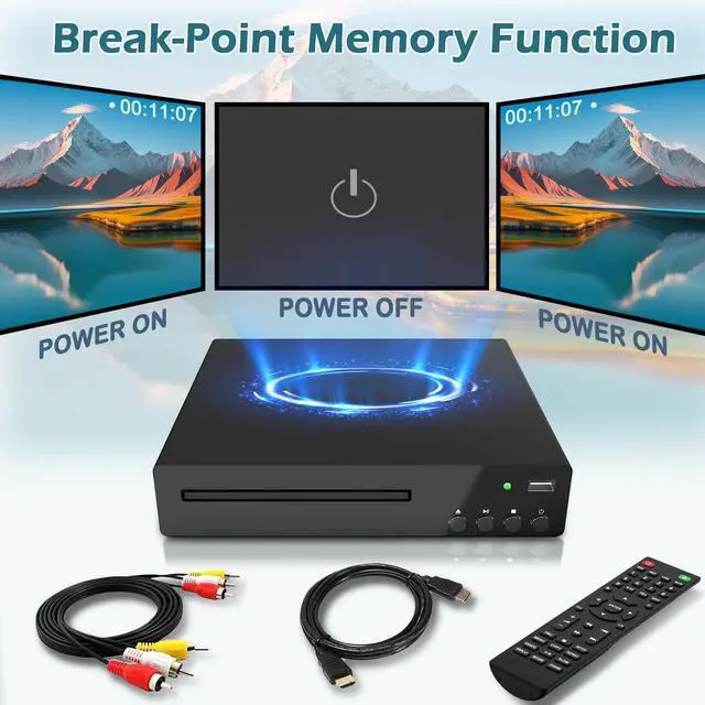 Alt view image 6 of 6 - Region Free DVD Player for Smart TV 1080P HDMI USB Input | Ultra-compact CD/DVD player with remote, PAL/NTSC support, HDMI & AV cables, USB playback, all-region compatible