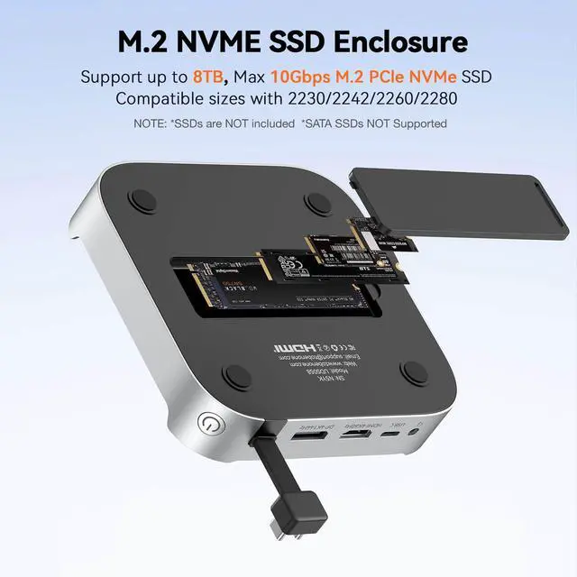 Alt view image 3 of 6 - 13-in-1 Mac mini M4 Dock with 8TB SSD Enclosure & Power Button | Hub Stand for Mac mini M4/M4 Pro, 4K@144Hz DP, 4K@60Hz HDMI, 5 USB (Max 10Gbps), SD/micro SD, Audio, for Home & Business