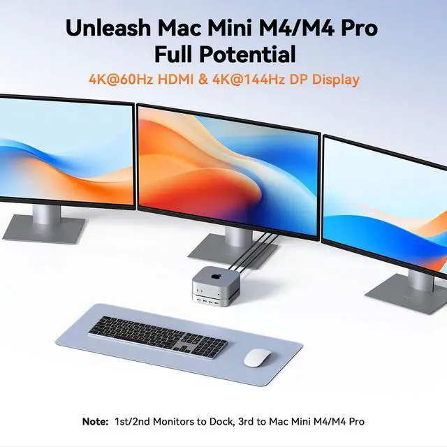 Alt view image 5 of 6 - 13-in-1 Mac mini M4 Dock with 8TB SSD Enclosure & Power Button | Hub Stand for Mac mini M4/M4 Pro, 4K@144Hz DP, 4K@60Hz HDMI, 5 USB (Max 10Gbps), SD/micro SD, Audio, for Home & Business
