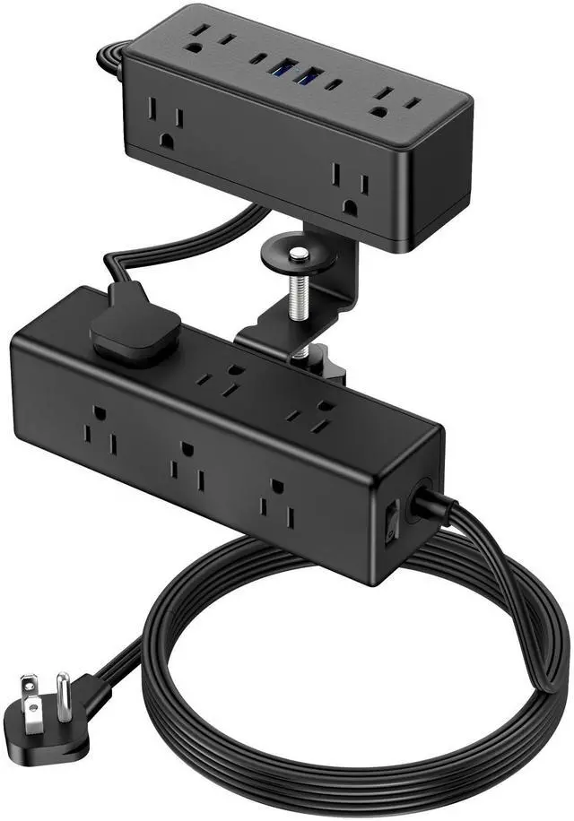 Main image of Dual Layer Desk Clamp Power Strip, 13 Outlets, 20W USB-C, 5FT Cord | 1200J Surge Protection, Edge Mount Clamp Fits 2.15" Desk Edge, Home Office Workstation, Black, ETL Listed