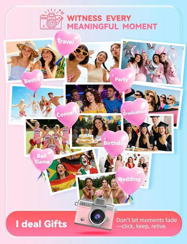 Alt view image 4 of 6 - Mini Keychain Camera, 1080P Portable Digital Camera with 1.47 Flip LCD & Flash, Retro Collectible Pocket Camera for Travel, Parties, Birthday(Pink32GB)