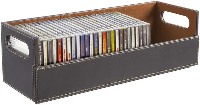 Main image of CD Storage Box, Organizer Shelf for Movie Cases, DVDs, Cassette Tape Display Stand, Disc Holder Can Store Up to 40 CDs, Faux Leather (Brown)