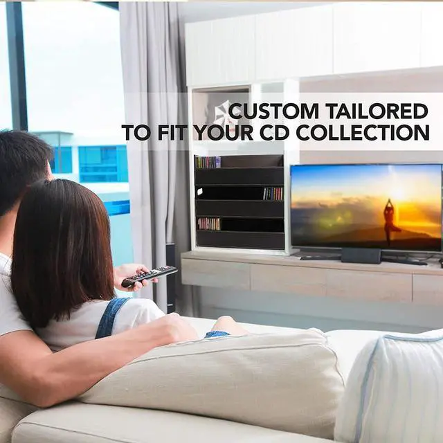 Alt view image 6 of 6 - CD Storage Box, Organizer Shelf for Movie Cases, DVDs, Cassette Tape Display Stand, Disc Holder Can Store Up to 40 CDs, Faux Leather (Brown)