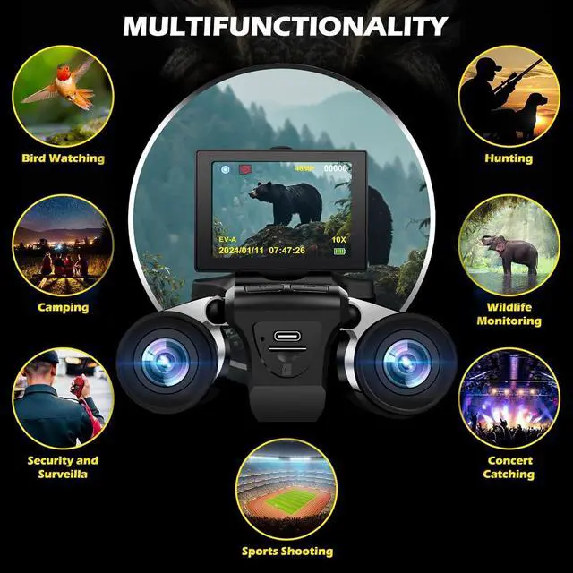 Alt view image 6 of 6 - 12x32 Digital Binoculars with Camera, 48MP 2.5K Video for Bird Watching | 2.4" LCD 12x32 Binoculars Camera 48MP 2.5K Video Recorder for Sports Outdoor Hunting Concerts Includes 32GB Card