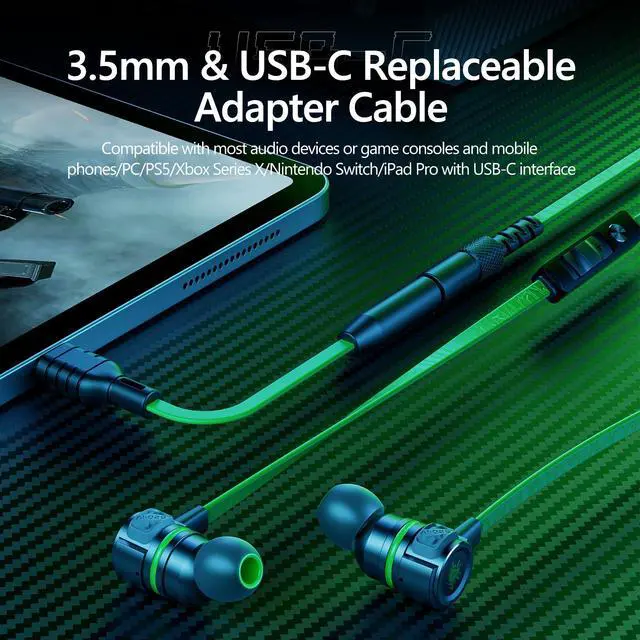 Alt view image 5 of 6 - Gaming Earbuds Wired, USB C & 3.5mm Dual Plug in Ear Headphones with Mic and Volume Control for Small Ears, Stereo Bass Noise Isolating Earphones for PC/PS4/PS5/Xbox Series/Switch/Sleep/Sport/Workout