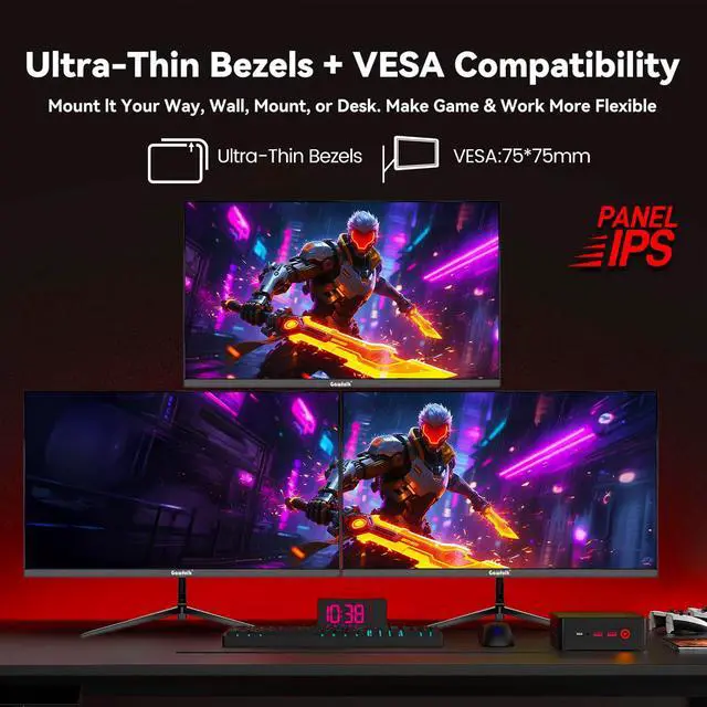 Alt view image 3 of 6 - 27 Inch Gaming Monitor IPS 120Hz, QHD 2560 * 1440p PC Monitor | Support HDMI & DP, Wall Mount Compatible 75 * 75mm, G-Sync & Freesync, Support HDR, Wall Mount Compatible 75 * 75mm
