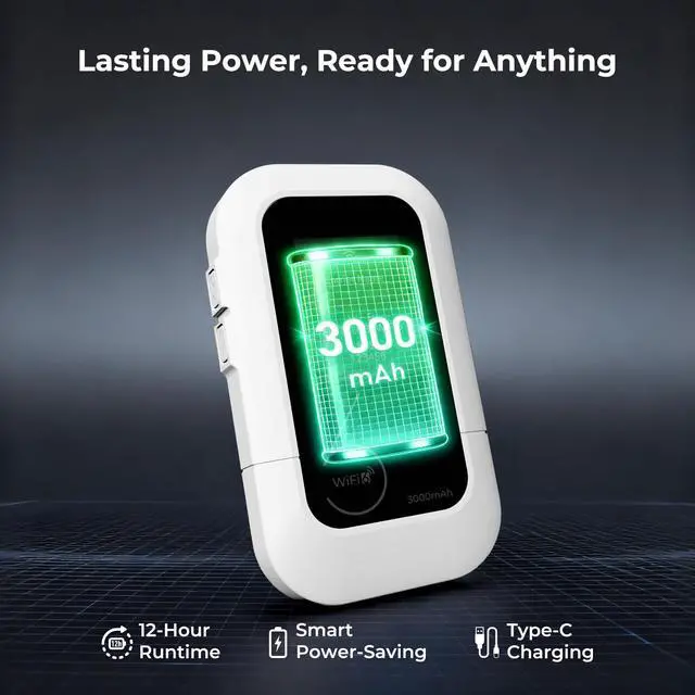 Alt view image 5 of 6 - 4G LTE Portable WiFi Hotspot, Mobile Internet Pay-as-You-Go Plan | No Contract, 1GB Trial Data, 10 Device Connections, 3000mAh Battery, Pocket WiFi for Travel, Home, Car, RV, Camping(US Only)