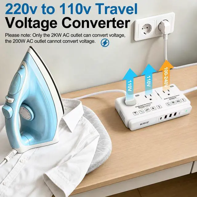 Alt view image 2 of 6 - 220v to 110v Travel Voltage Converter | International Universal Voltage Converter US to Europe Power Transformer, 2000W Electric Step Down Outlet Converter for EU UK
