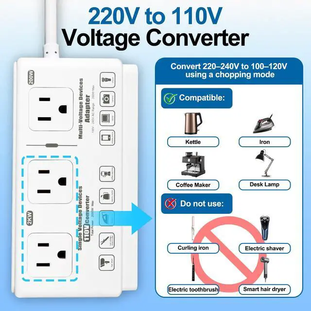 Alt view image 3 of 6 - 220v to 110v Travel Voltage Converter | International Universal Voltage Converter US to Europe Power Transformer, 2000W Electric Step Down Outlet Converter for EU UK