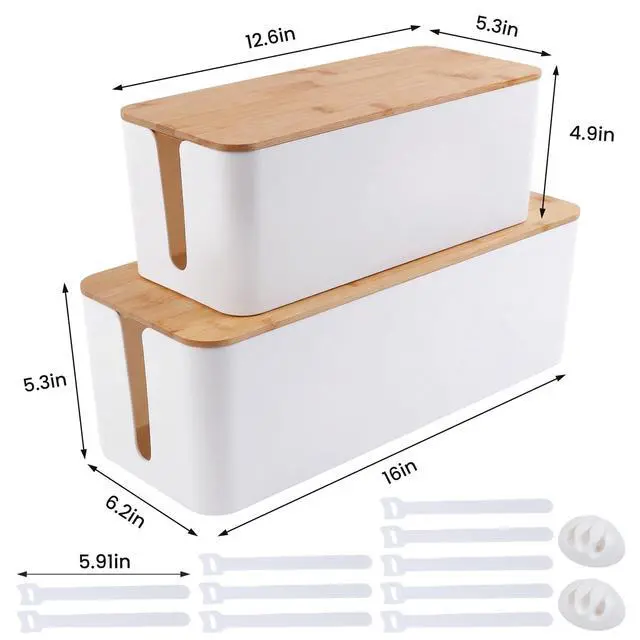 Alt view image 3 of 6 - 2 Pack Cable Management Box - Cord Organizer Box with Wooden Lid for TV Wires, Power Strips, Router, USB Hub & Under Desk Power: Baby & Pet Proof Cord Management, Cord Hider for Home & Office (White)