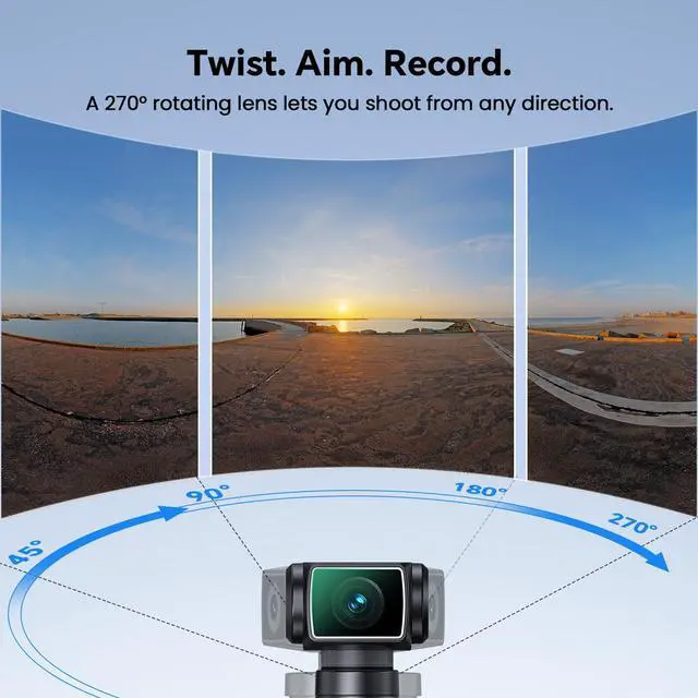 Alt view image 5 of 6 - 5K Body Camera with Microphone, W5 Vlogging Camera, 5K/15FPS and 4K/60FPS with 270° Rotating Lens, External Mic Support, Clip/Strap Options, EIS Stabilization for Meeting, and Daily Use (128GB)
