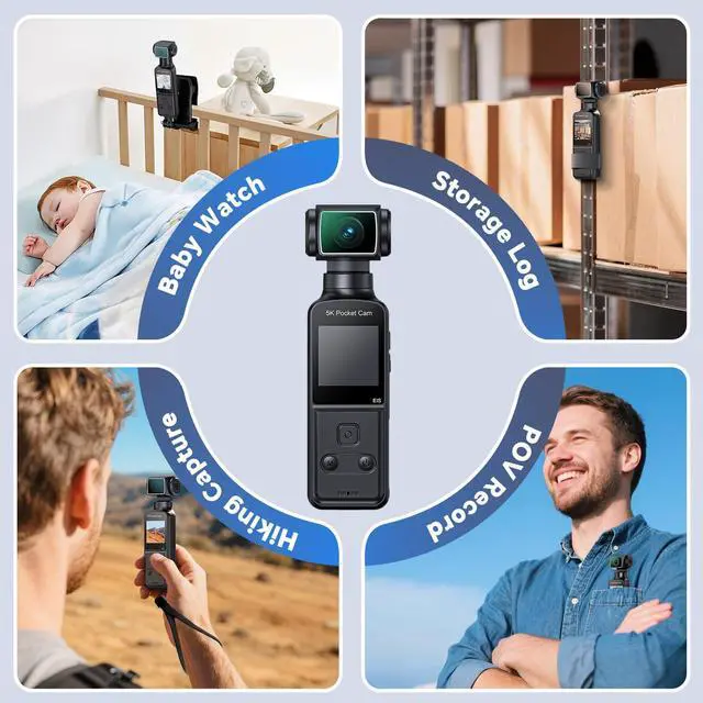 Alt view image 6 of 6 - 5K Body Camera with Microphone, W5 Vlogging Camera, 5K/15FPS and 4K/60FPS with 270° Rotating Lens, External Mic Support, Clip/Strap Options, EIS Stabilization for Meeting, and Daily Use (128GB)