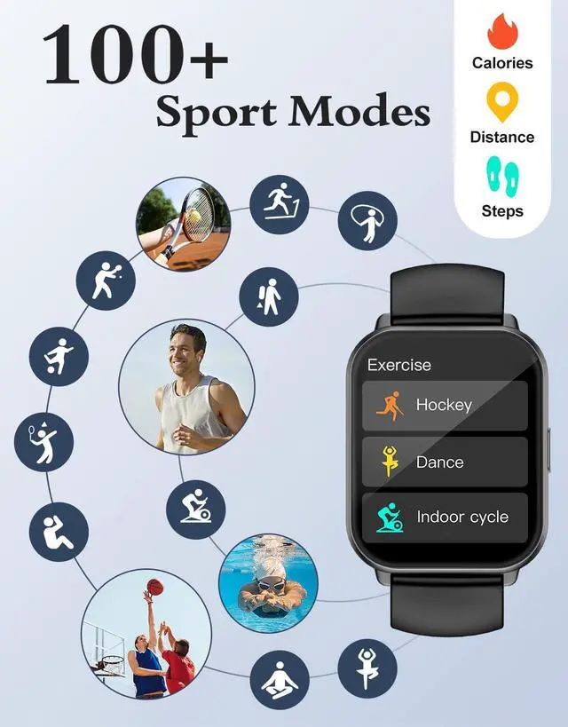 Alt view image 2 of 6 - Smart Watches for Women Men (Answer/Make Call, 2 Bands), 1.8", Black | Smartwatch for iPhone/Android Phone, Fitness Tracker Heart Rate/Sleep Monitor, Step Calories Counter Digital Watch Waterproof
