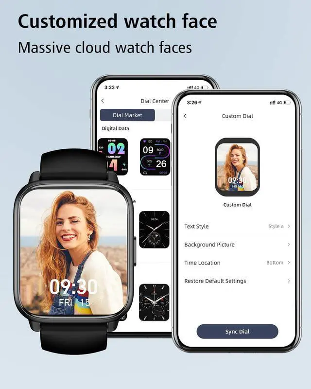Alt view image 3 of 6 - Smart Watches for Women Men (Answer/Make Call, 2 Bands), 1.8", Black | Smartwatch for iPhone/Android Phone, Fitness Tracker Heart Rate/Sleep Monitor, Step Calories Counter Digital Watch Waterproof