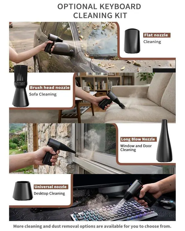 Alt view image 3 of 6 - Compressed Air Duster, 130000RPM Super Power Cordless Air Duster | Dust Air Blower for Electronics, Rechargeable Brushless Blower, 4 Gear Adjustable, 4 Nozzles, Home & Outdoor Cleaning, Black