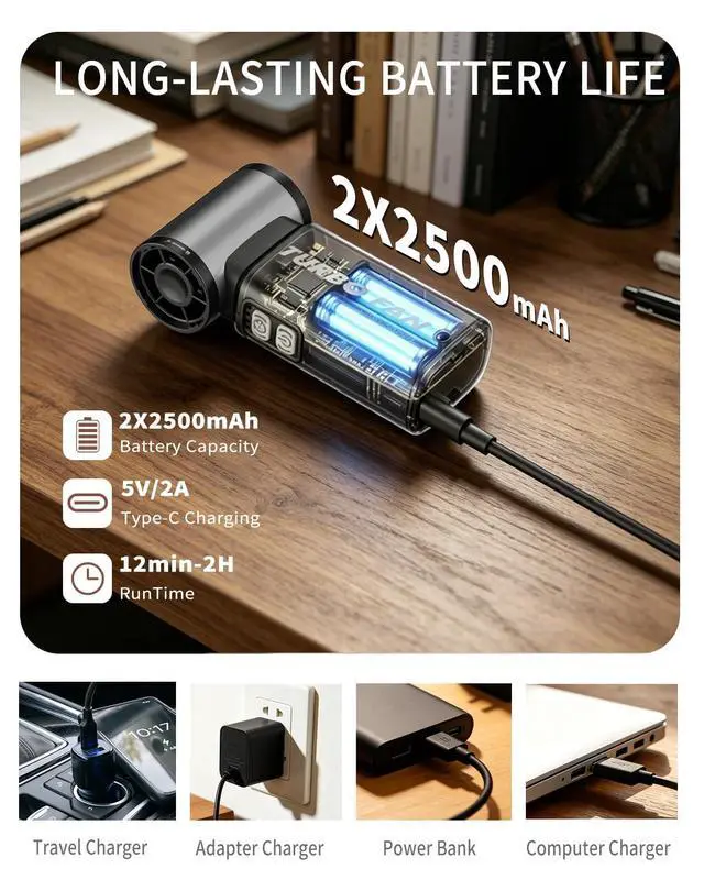Alt view image 4 of 6 - Compressed Air Duster, 130000RPM Super Power Cordless Air Duster | Dust Air Blower for Electronics, Rechargeable Brushless Blower, 4 Gear Adjustable, 4 Nozzles, Home & Outdoor Cleaning, Black