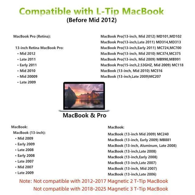 Alt view image 4 of 6 - Mac Book Pro Charger 60W L-Tip Mag 1 Power Adapter for 13" Before Mid 2012 | Mag-netic 1 Charger Laptop Charger Compatible with old Ma Book Pro A1278, A1181, A1342, A1370, A1369
