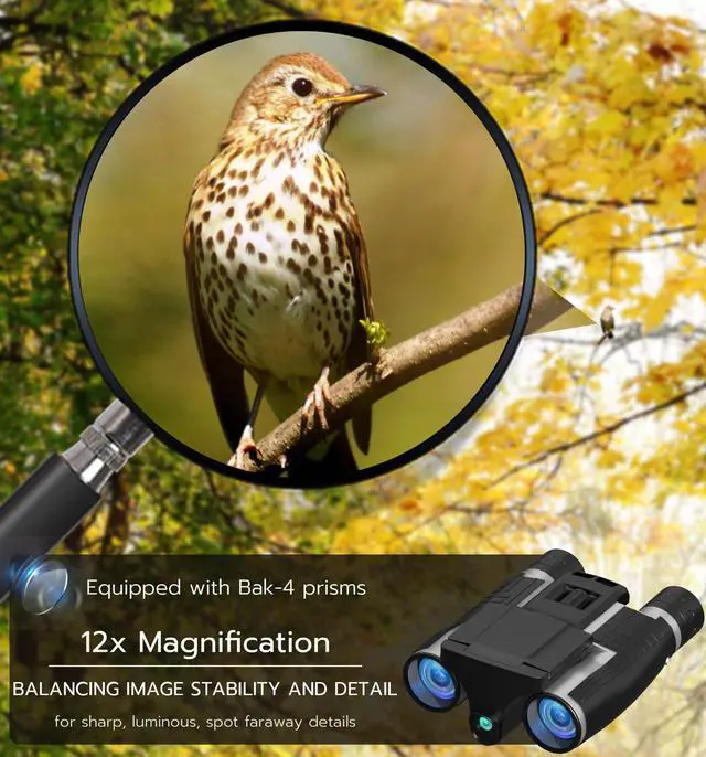 Alt view image 2 of 6 - Binoculars with Camera, 12x32 High Powered Compact Binoculars for Adults and Kids, for Bird Watching, Cruise Ship, Hunting, Travel, Hiking, Sport Games, Concert, with 8GB Card