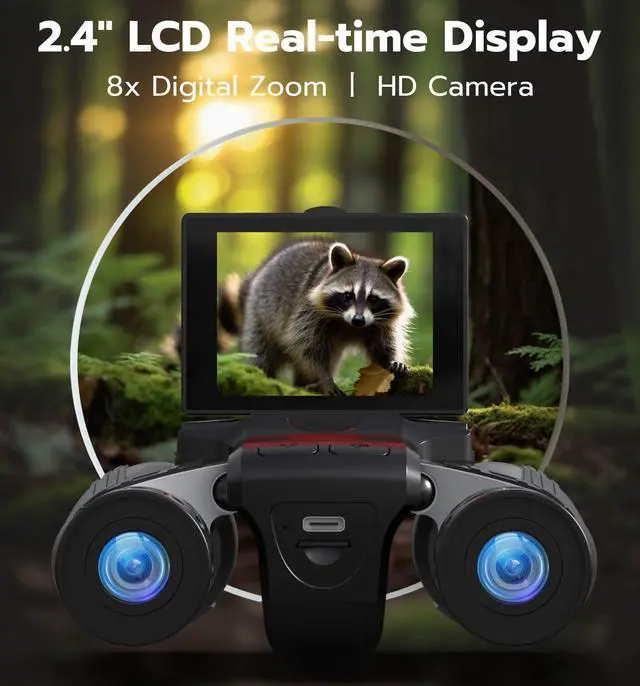 Alt view image 4 of 6 - Binoculars with Camera, 12x32 High Powered Compact Binoculars for Adults and Kids, for Bird Watching, Cruise Ship, Hunting, Travel, Hiking, Sport Games, Concert, with 8GB Card