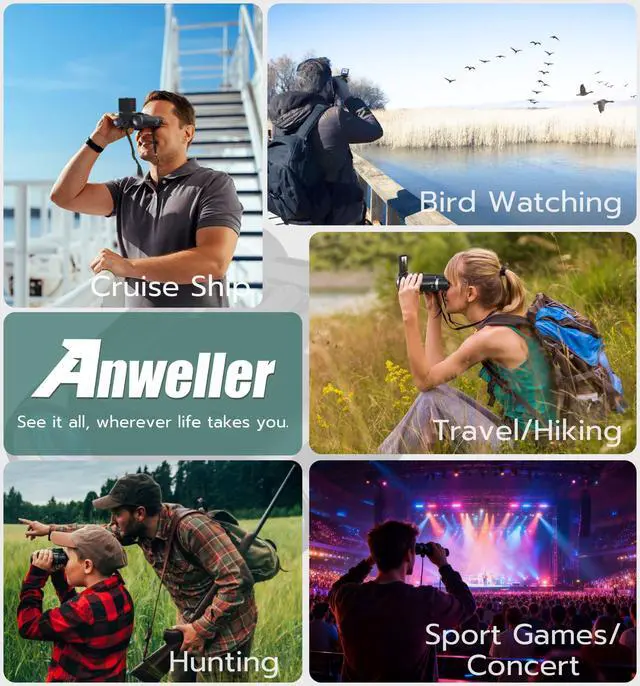 Alt view image 6 of 6 - Binoculars with Camera, 12x32 High Powered Compact Binoculars for Adults and Kids, for Bird Watching, Cruise Ship, Hunting, Travel, Hiking, Sport Games, Concert, with 8GB Card
