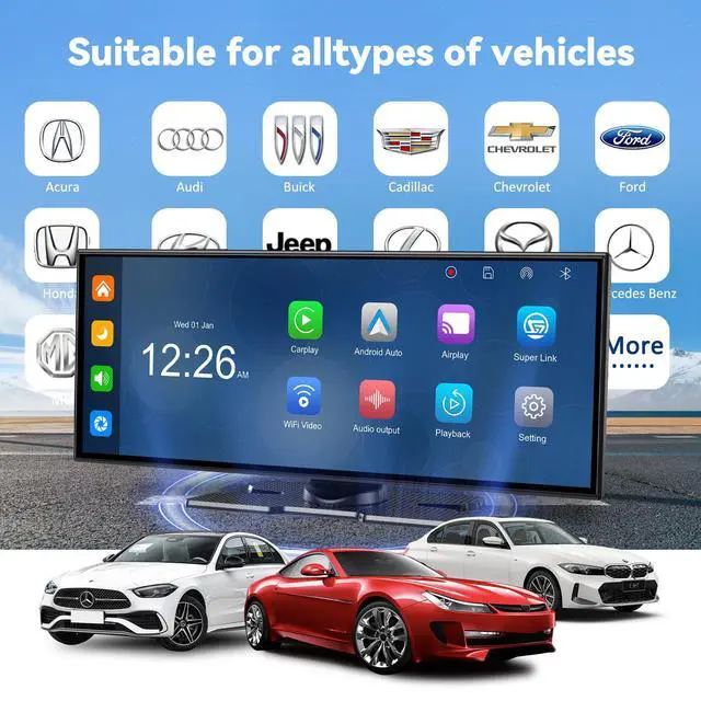 Alt view image 4 of 4 - 11.5" Extra Large Wireless Apple CarPlay Screen for Car, 4K Portable Car Play Screen & Android Auto HD Touch Screen, Dash Cam Front and Rear, App Control, Mirror Link, Voice Control, GPS, Bluetooth