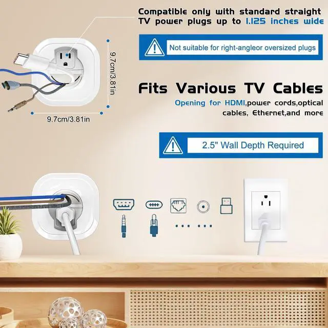Alt view image 2 of 6 - in Wall Cable Management kit Recessed TV Outlet W/Hole Saw & Drill Template Power & Low Voltage Wire Safe tv Cable Hider wall kit for Wall Mounted TV Home Theater