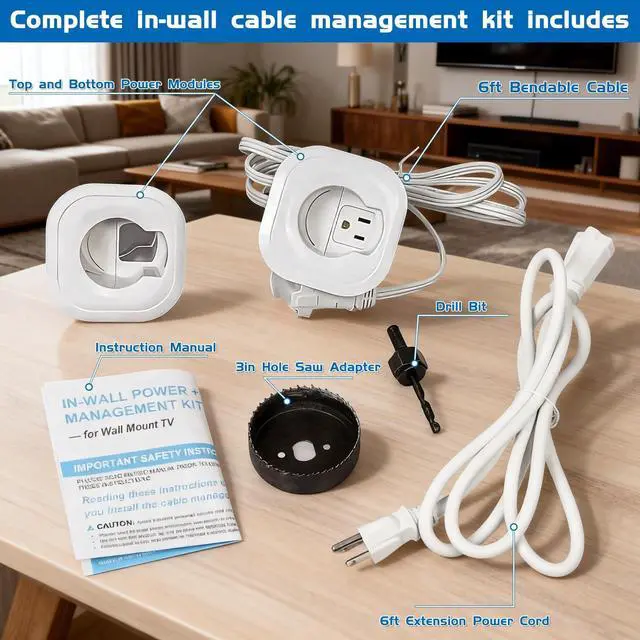 Alt view image 4 of 6 - in Wall Cable Management kit Recessed TV Outlet W/Hole Saw & Drill Template Power & Low Voltage Wire Safe tv Cable Hider wall kit for Wall Mounted TV Home Theater