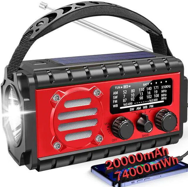 Main image of 20000mah Emergency Radio, SW/NOAA/AM/FM Weather Radio, Solar Powered Hand Crank Charger with Big Battery Powered, Portable, Cellphone Charge, SOS, Flashlight for Emergency/Home