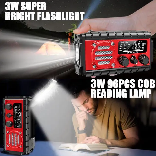 Alt view image 3 of 6 - 20000mah Emergency Radio, SW/NOAA/AM/FM Weather Radio, Solar Powered Hand Crank Charger with Big Battery Powered, Portable, Cellphone Charge, SOS, Flashlight for Emergency/Home