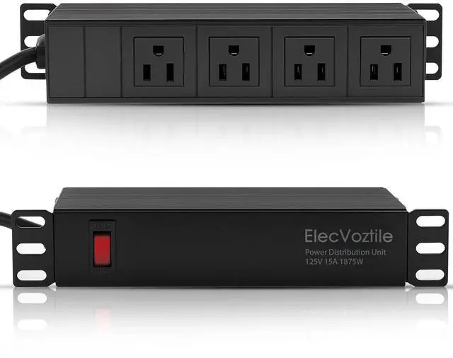 Main image of 10 inch Rack PDU, 4 Rear Outlets, Surge Protected | 15A Overload Switch, 1U RackMount, Fits 10 inch Mini Server Rack, 6ft Power Cable