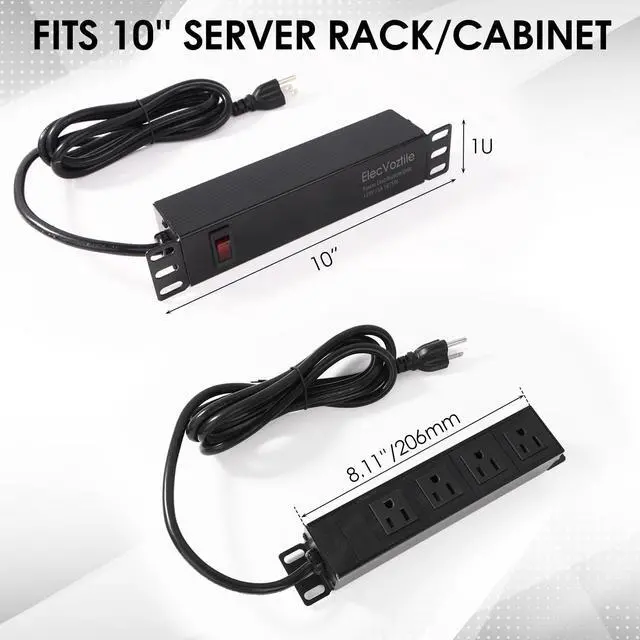 Alt view image 3 of 6 - 10 inch Rack PDU, 4 Rear Outlets, Surge Protected | 15A Overload Switch, 1U RackMount, Fits 10 inch Mini Server Rack, 6ft Power Cable