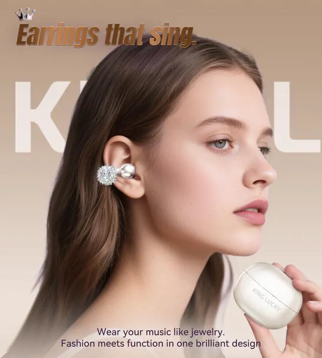 Alt view image 2 of 6 - King Lucky i121 Open Ear Clip On Earbuds Wireless Bluetooth Ear Clip Headphones with Mic,Noise Cancelling, Waterproof IPX4,For Small Ears,Perfect for Running,Sports,Glasses Wearers (05-Pearl White)