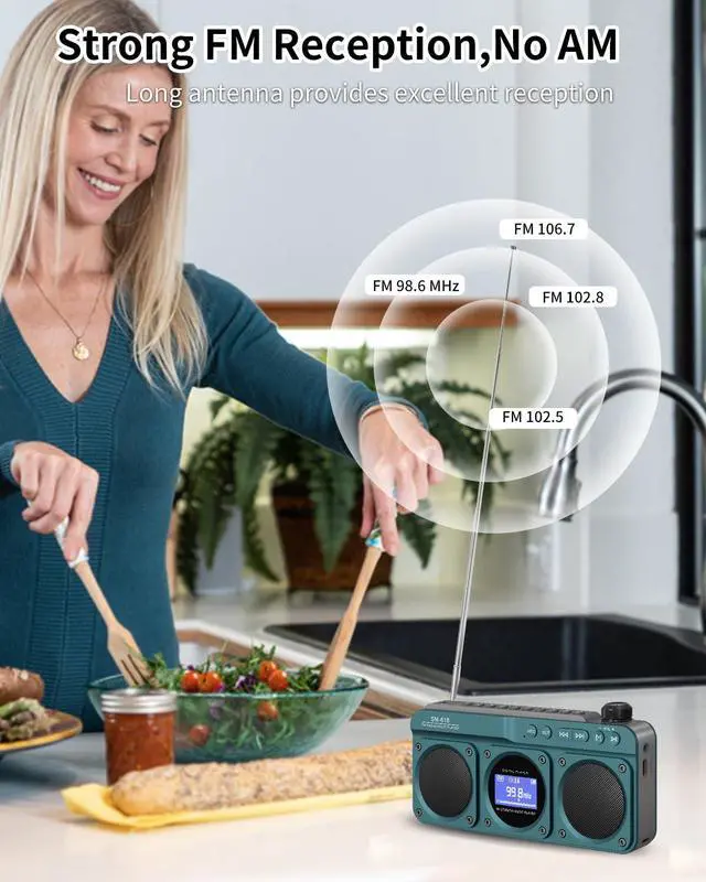 Alt view image 3 of 6 - Small Digital FM Radio Bluetooth Speaker, Handheld Rechargeable Radio Wireless Speaker, LCD Display, Double Speakers, Headphone Jack, Support USB/Micro SD Card MP3 Play for Home Outdoor (No AM)
