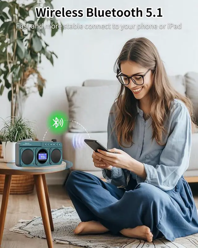 Alt view image 4 of 6 - Small Digital FM Radio Bluetooth Speaker, Handheld Rechargeable Radio Wireless Speaker, LCD Display, Double Speakers, Headphone Jack, Support USB/Micro SD Card MP3 Play for Home Outdoor (No AM)