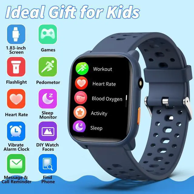 Alt view image 2 of 6 - Smart Watch for Kids with 12 Puzzle Games, 1.83" Fitness Tracker Watch Heart Rate Sleep Monitor, Pedometer, Alarm Clock, Flashlight, Gift for 6-12 Year Old Boys Girls