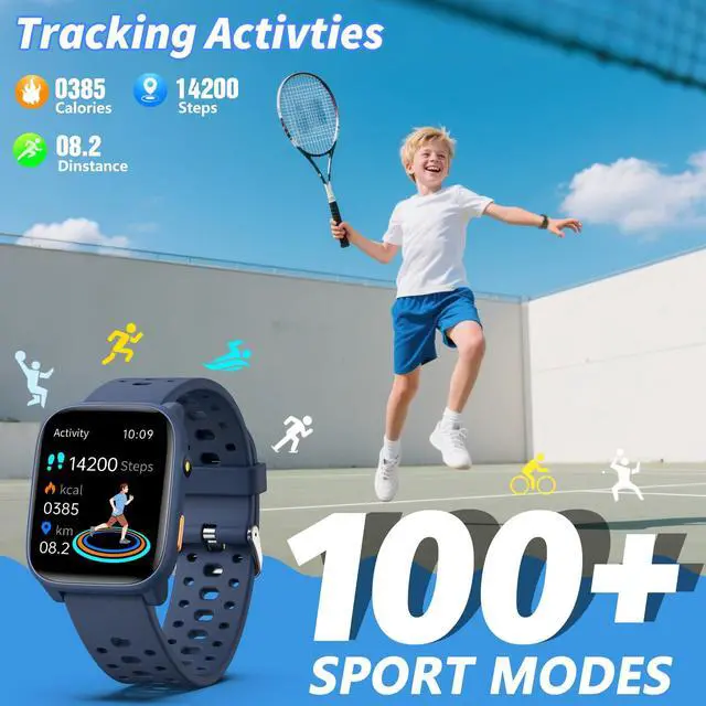 Alt view image 4 of 6 - Smart Watch for Kids with 12 Puzzle Games, 1.83" Fitness Tracker Watch Heart Rate Sleep Monitor, Pedometer, Alarm Clock, Flashlight, Gift for 6-12 Year Old Boys Girls