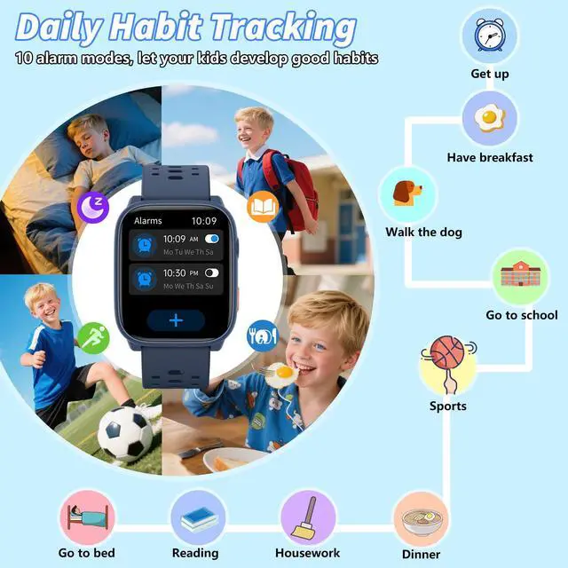 Alt view image 5 of 6 - Smart Watch for Kids with 12 Puzzle Games, 1.83" Fitness Tracker Watch Heart Rate Sleep Monitor, Pedometer, Alarm Clock, Flashlight, Gift for 6-12 Year Old Boys Girls
