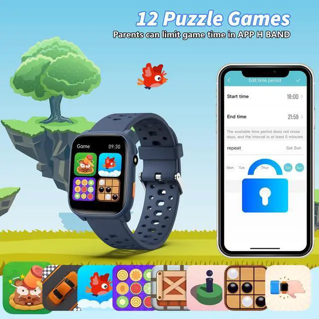 Alt view image 6 of 6 - Smart Watch for Kids with 12 Puzzle Games, 1.83" Fitness Tracker Watch Heart Rate Sleep Monitor, Pedometer, Alarm Clock, Flashlight, Gift for 6-12 Year Old Boys Girls