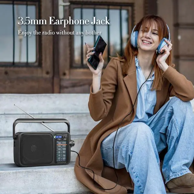 Alt view image 5 of 6 - AM FM Radio Portable Battery Operated or AC Power Headphone Jack | Classic retro design,great reception,big speaker,large tuning knob,ideal gift for elders,home decoration & daily listening