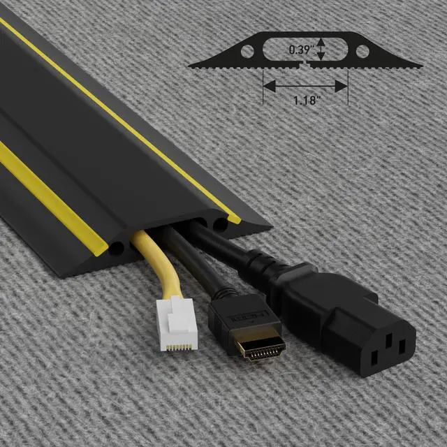 Alt view image 3 of 6 - 6ft Floor Cord Cover, Made in USA Linkable Cable Protector, Hide Extension Cords, Protect Cords, Prevent Cable Trips, Cord Hider, Heavy Duty - Cord Cavity = 1.18" (W) x 0.39" (H), Black/Yellow