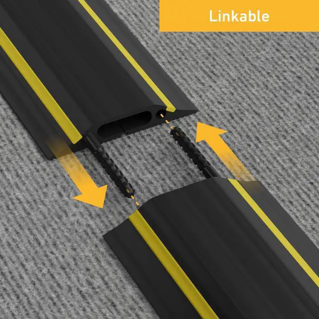 Alt view image 4 of 6 - 6ft Floor Cord Cover, Made in USA Linkable Cable Protector, Hide Extension Cords, Protect Cords, Prevent Cable Trips, Cord Hider, Heavy Duty - Cord Cavity = 1.18" (W) x 0.39" (H), Black/Yellow