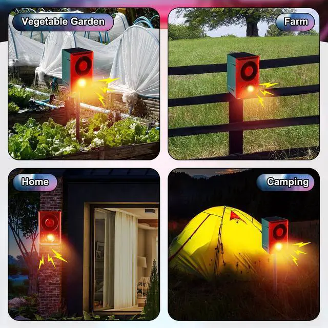 Alt view image 5 of 6 - Solar Outdoor Motion Sensor Alarm with Stake Gunshot Sound Dog Barking, 3 Modes Support Recording & Adjustable Volume USB Charging 129 dB Loud Noise Maker for Animal Deterrent(2 Pcs,Red)