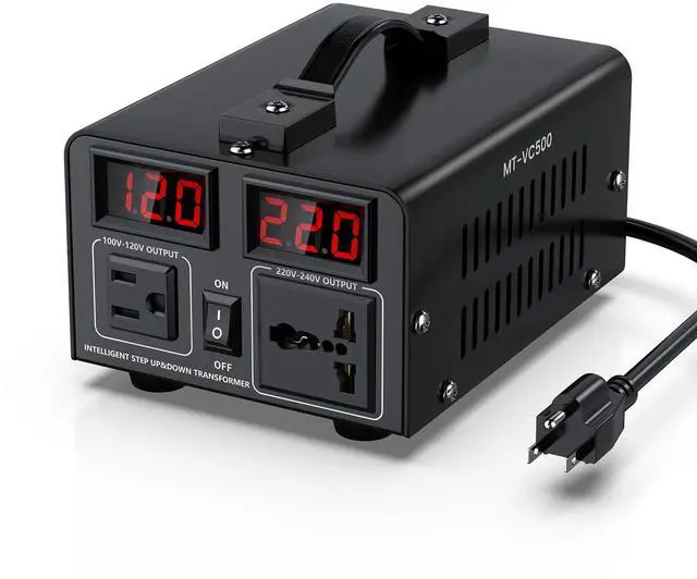 Main image of 500W Voltage Converter Transformer(110V to 220V or 220V to 110V) Step Up/Down Converter 110/120 Volt - 220/240 Volt w/US Power Cord,Circuit Breaker Protection, LCD Screen Display, Manual Setting